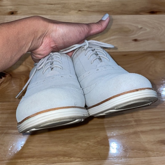 Cole Haan Vapor Gray Suede Grand Wingtip II Lace Up Loafers Sz 7 waterproof - Picture 6 of 9